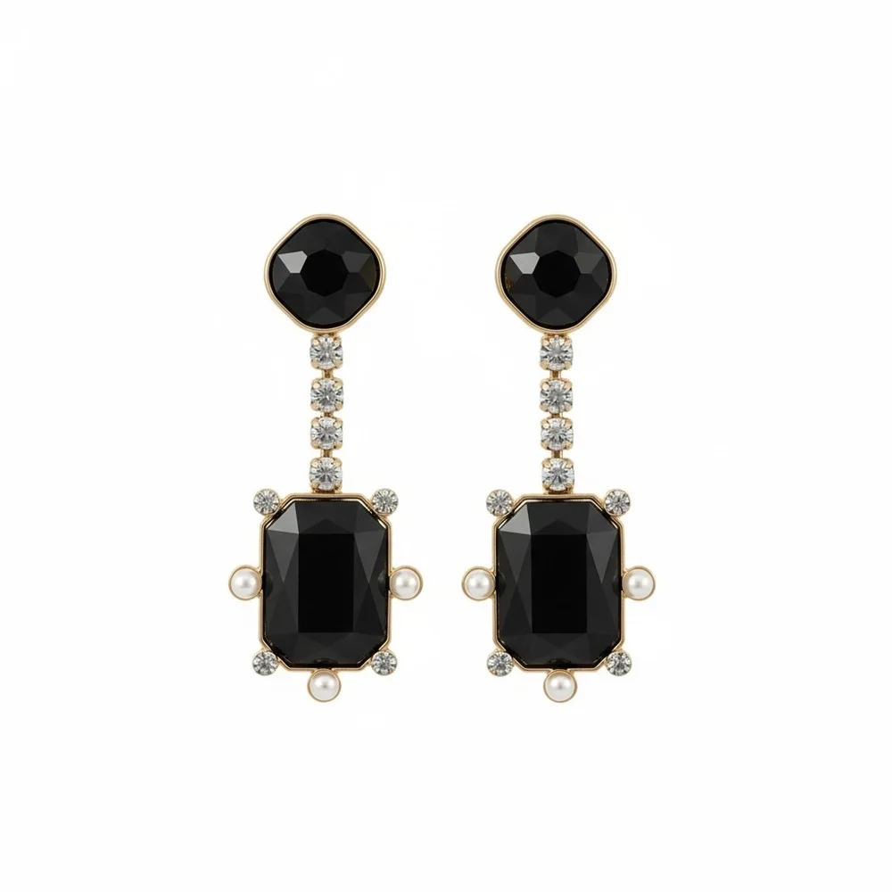 Isaac Mizrahi New York black and‎ gold-tone drop earrings NWT
